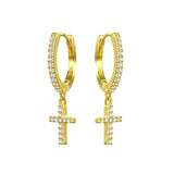 Bohemian Cross Zircon Tassel Stud Earrings 925 Silver
