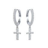 Bohemian Cross Zircon Tassel Stud Earrings 925 Silver