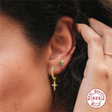 Bohemian Cross Zircon Tassel Stud Earrings 925 Silver