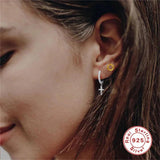 Bohemian Cross Zircon Tassel Stud Earrings 925 Silver