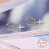 Bohemian Cross Zircon Tassel Stud Earrings 925 Silver