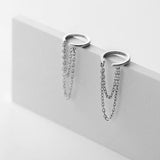 Sterling Silver Tassel Ear Clip Earrings for Women