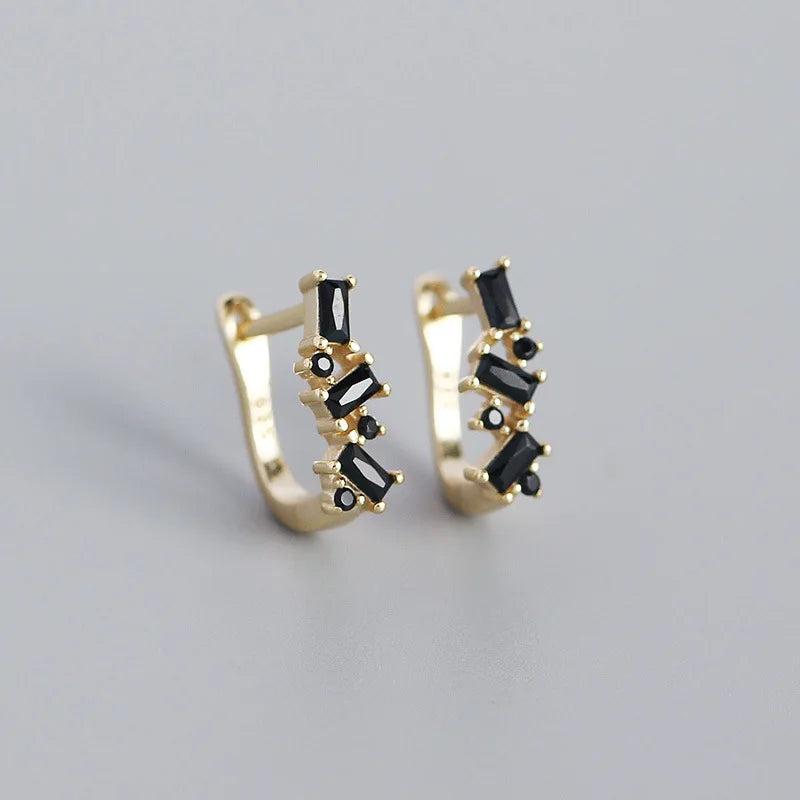 925 Silver Square Colorful Zircon Stud Earrings for Women