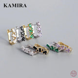 925 Silver Square Colorful Zircon Stud Earrings for Women