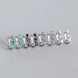 925 Silver Square Colorful Zircon Stud Earrings for Women