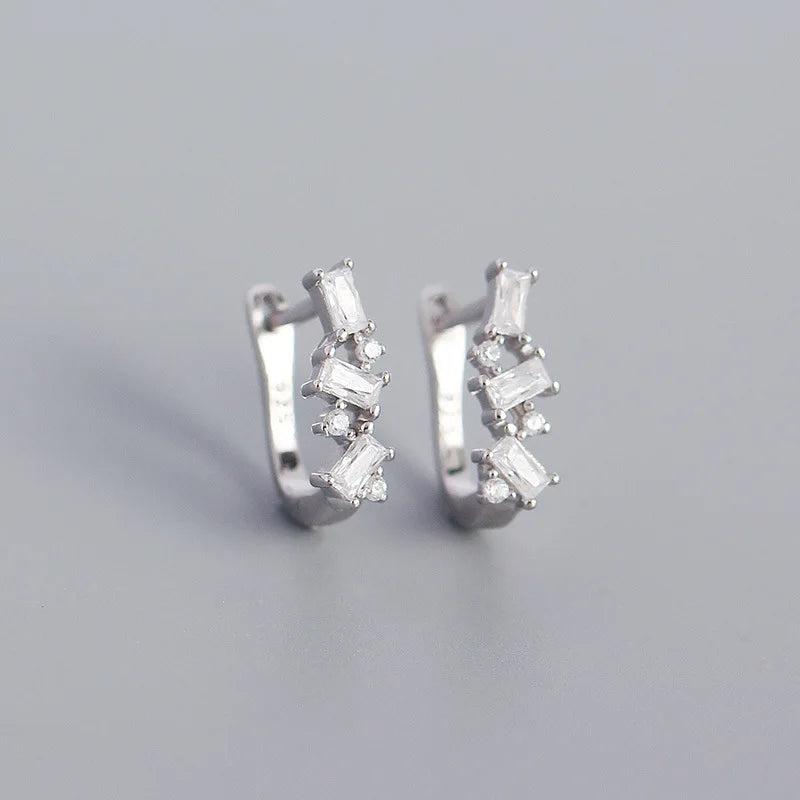 925 Silver Square Crystal Hoop Earrings Boho Rock Jewelry