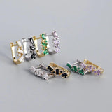 925 Silver Square Crystal Hoop Earrings Boho Rock Jewelry