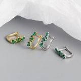 925 Silver Square Crystal Hoop Earrings Boho Rock Jewelry