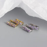 925 Silver Square Crystal Hoop Earrings Boho Rock Jewelry
