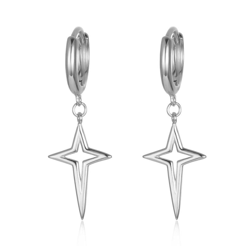 S925 Punk Star Drop Earrings Cross Pendant Dangle Hoop Earrings