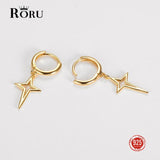 S925 Punk Star Drop Earrings Cross Pendant Dangle Hoop Earrings