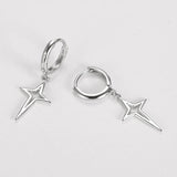 S925 Punk Star Drop Earrings Cross Pendant Dangle Hoop Earrings