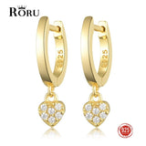 Zircon Hoop Earrings 925 Silver Heart Charm Drop Earrings for Women