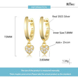 Zircon Hoop Earrings 925 Silver Heart Charm Drop Earrings for Women