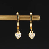Zircon Hoop Earrings 925 Silver Heart Charm Drop Earrings for Women