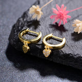 Zircon Hoop Earrings 925 Silver Heart Charm Drop Earrings for Women