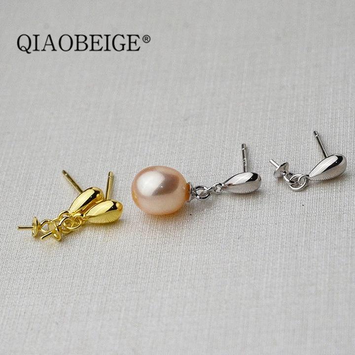 925 Silver Drop Shape Earrings for 6-12 mm Pearl, DIY Accessories