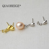 925 Silver Drop Shape Earrings for 6-12 mm Pearl, DIY Accessories