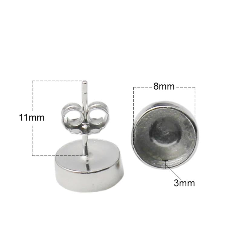 925 Silver Stud Earring with 8mm Bezel Setting