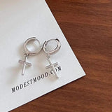 925 Silver Cross Hoop Earrings Platinum Plating