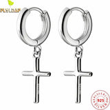 925 Silver Cross Hoop Earrings Platinum Plating