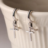 925 Silver Cross Hoop Earrings Platinum Plating
