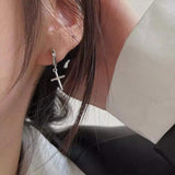 925 Silver Cross Hoop Earrings Platinum Plating