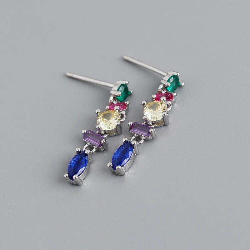 925 Silver Zircon Tassel Drop Earrings Bohemia Style Party Jewelry
