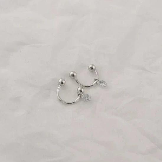 S925 Sterling Silver Zircon Half Circle Hook Earring