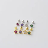 925 Silver Colored Zircon Star Smiley Screw Stud Earrings