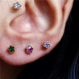 925 Silver Colored Zircon Star Smiley Screw Stud Earrings