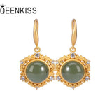 EG589 Round Jade 24KT Drop Earrings for Women Bride Mother