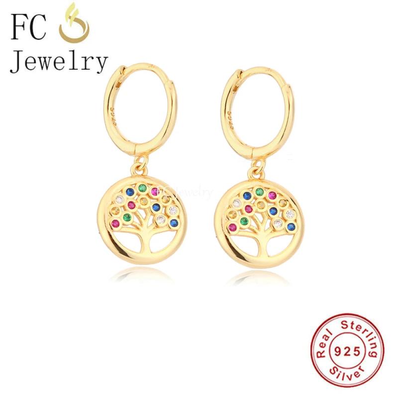 925 Silver Tree of Life Rainbow Zircon Hoop Earring