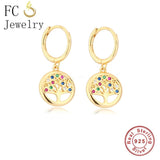 925 Silver Tree of Life Rainbow Zircon Hoop Earring