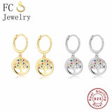925 Silver Tree of Life Rainbow Zircon Hoop Earring