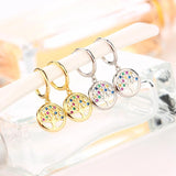 925 Silver Tree of Life Rainbow Zircon Hoop Earring