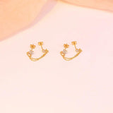 925 Silver Flower Stud Earrings with Zircons and Tassel Chain