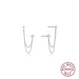 925 Silver Flower Stud Earrings with Zircons and Tassel Chain