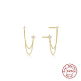 925 Silver Flower Stud Earrings with Zircons and Tassel Chain