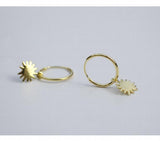 925 Silver Sunflower Round Short Pendant Earring for Women
