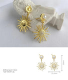 925 Silver Sunflower Round Short Pendant Earring for Women