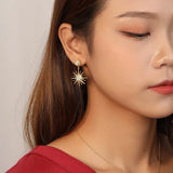 925 Silver Sunflower Round Short Pendant Earring for Women