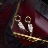 14K Tiny Rhinestone Leaf Drop Earrings for Women