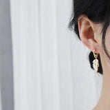 14K Tiny Rhinestone Leaf Drop Earrings for Women