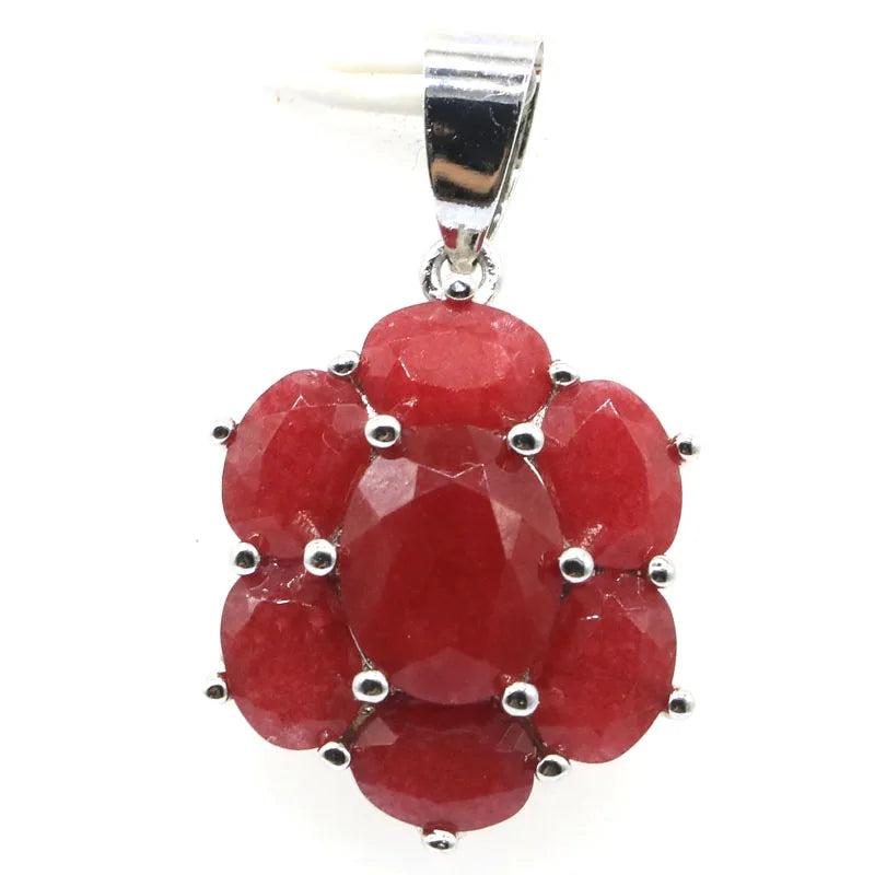Real Red Ruby CZ Jewelry Set Women Wedding Fine Silver Pendant Earrings