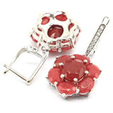 Real Red Ruby CZ Jewelry Set Women Wedding Fine Silver Pendant Earrings
