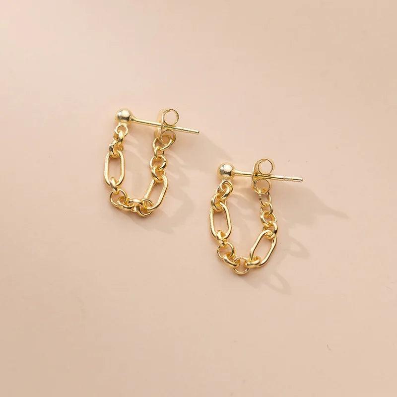 925 Silver Punk Link Chain Hollow Stud Earrings for Women