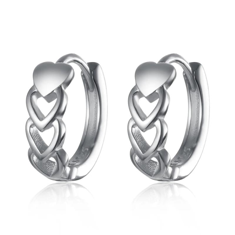 S925 Hollow Heart Chain Hoop Earrings Gothic Punk Circle Earring