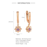 Purple Flower Silver 925 Earrings For Women Zirconia