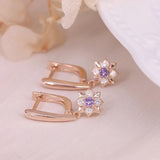 Purple Flower Silver 925 Earrings For Women Zirconia